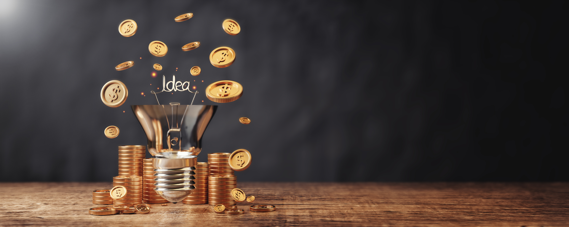 Money making ideas with Light bulb and money coins stack with banner size 3d illustrations